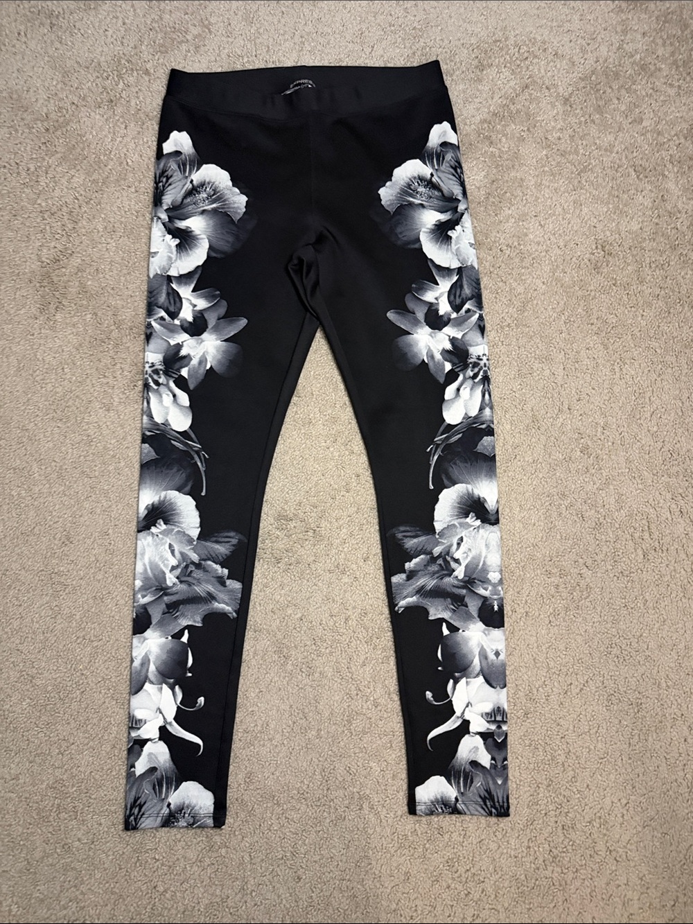 Express Black Leggings with Monochrome Floral Side Panels